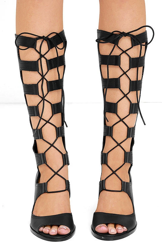 Sexy Black Heels - Caged Heels - Lace-Up Heels- $41.00 - Lulus