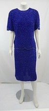 VTG Silky Nites 100 Silk Beaded Blue Two Pieces Dress Size M PD126
