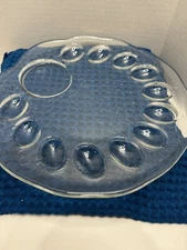 Vintage Clear Pressed Glass Deviled Egg Platter w/Butterfly & Flowers 12 Indents
