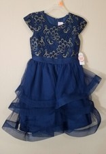 Wonder Nation Girls Holiday Dress Navy Gold Tulle size 7 NEW