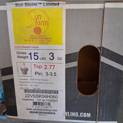 Storm Yellow Sun Storm bowling ball 15 LB. 1ST QUALITY #060
