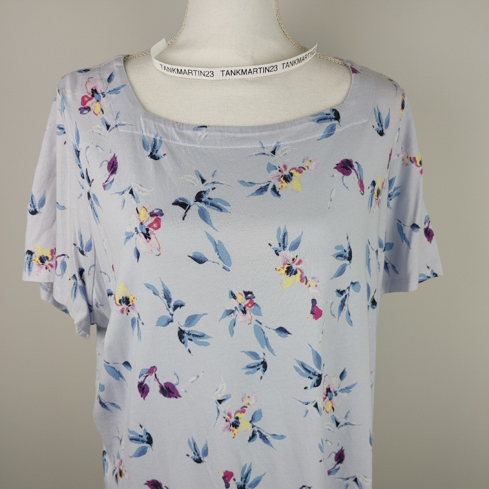 Lane Bryant Solid Square Neck Light Blue  Floral … - image 1