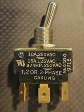 CARLING 1,2,or 3 PH TOGGLE SWITCH 15A -125VAC 10A -250VAC 2-PIN 3/4 HP-120V-250