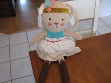 levtex baby  bunny knit tan white dress flower sparkle headband lovey 20" rabbit