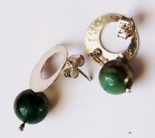 Ball Carved Emerald and Pyrite Stone Earrings - 925 Silver