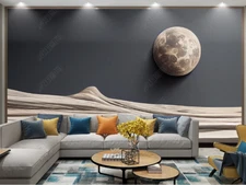 3D Moon Earth Sandstone Painting Self-adhesive Removeable Wallpaper Wall Mural