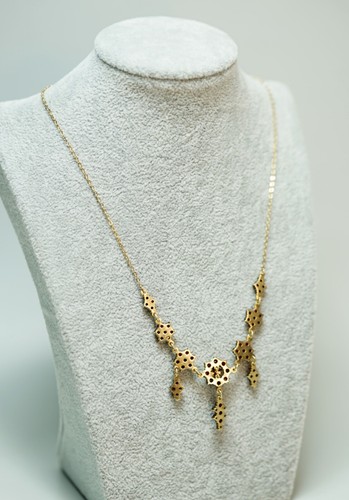 Art Deco Bohemian Garnets Gild Gold Silver Necklace Rosette Drops Clusters 16.5 - Picture 9 of 12