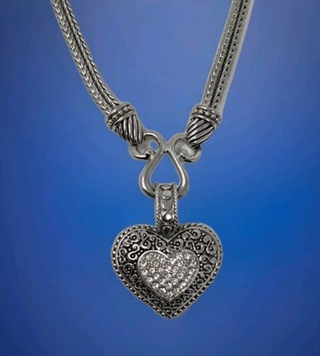 Lia Sophia 'Love Dust' Crystal Heart Pendant Necklace Silver Tone Double Strand