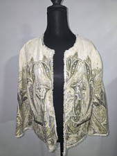 Chico's Women's 3/4 Sleeve Linen Paisley Pattern Fatigued Look Jacket Size 2 NWT
