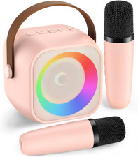 Mini Karaoke Machine,Portable Bluetooth Speaker with 2 Wireless Microphones