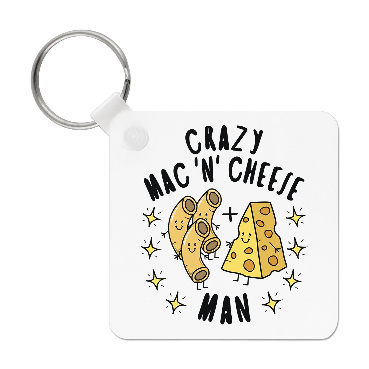 Crazy Mac N Cheese Man Stars Keyring Key Chain Funny Joke Food Lover