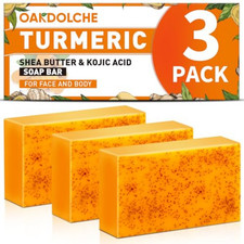 3 Pack Turmeric Kojic Acid Soap Bars - Infused with Retinol, Hydrolyzed Collagen