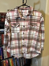 Jolie Joy Girls Pink/brown Plaid Fleece Shaket Button Up High Low Size XL 16