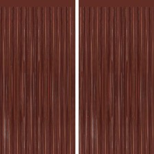 2 PCS Coffee Brown Metallic Tinsel Foil Fringe Curtains Door Streamer Backdrop