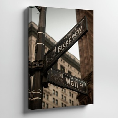 Broadway And Wall Street Street Signs Canvas Wall Art New York City Urban Print
