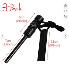 3-Pack CSG Magnesium Fire Starter Kit - Camping Lighter Outdoor