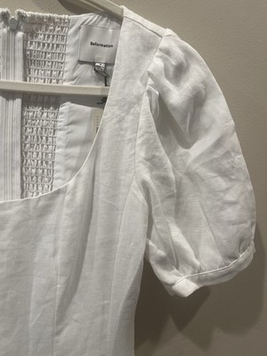 NEW Reformation Coucou Linen Midi Dress in White, Size 4 | eBay