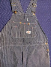 Round House Overalls Men 44x29 Hickory Bib Striped Railroad USA Made 90s Vintage