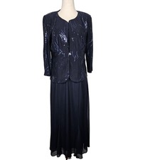 Alex Evenings Dress Womens 6 Navy Blue Sequin 2 Piece Gown Formal Mother Wedding