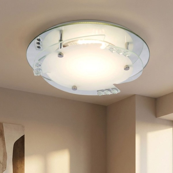 Wohnzimmerleuchte Deckenlampe Deckenleuchte Led Satiniert Chrom Kristall Glas-image