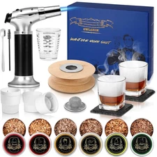 CWLAKON Cocktail Smoker Kit with Torch, 6 Flavors Wood Chips, 2 Glasses, Bourbon