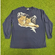 Vintage Natural Wonders Cougar Graphic L/S T-Shirt Navy XL Made in USA 90's