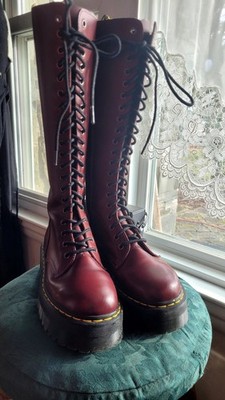 Dr Martens BRITAIN Tall 20 Eyelet Platform Boot Cherry Knee High