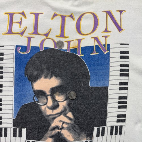 Vintage Elton John Live in Concert Band T-Shirt Mens XL White THRASHED 90s VTG - Picture 7 of 17