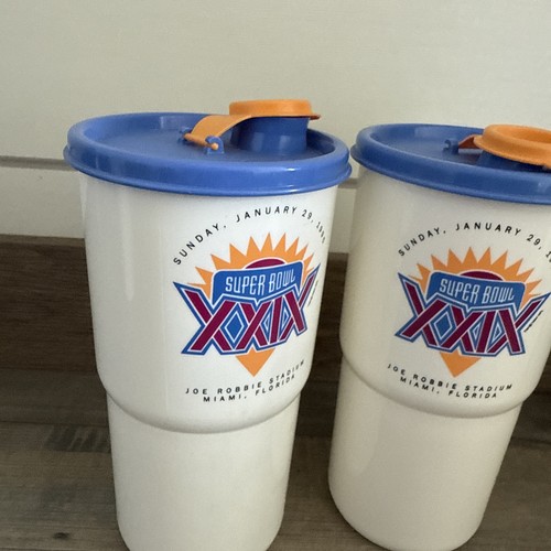 Tupperware Vintage Thristquake Super Bowl XXIX Miami FL Tumbler 2414 Pair - Picture 2 of 5