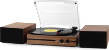 Vinyl Record Player with Dual Stereo Bookshelf Speakers Vintage Belt Drive Bl...
