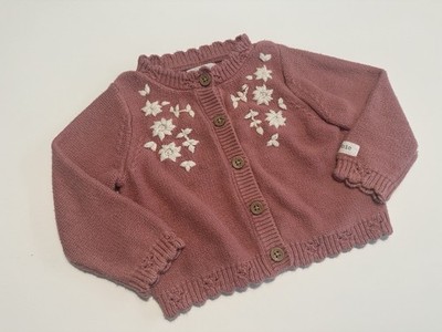 Newbie - Strickjacke - Rosa / Rot - Blumen Stickerei - gr. 68