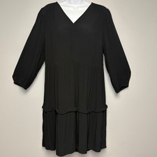 LOFT Black Boho Hippie Cottagecore Ruffled Tiered Lightweight Peasant Dress Sz M