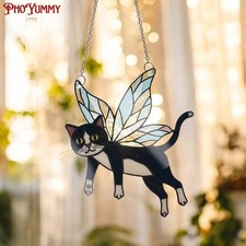 Tuxedo Cat Fairy Stained Glass Suncatcher Whimsical Acrylic Window Decor