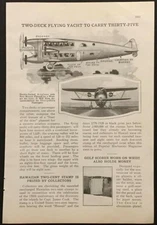 Double Decker Biplane 1928 pictorial “Two-Deck Flying Yacht to Carry Thirty-Five