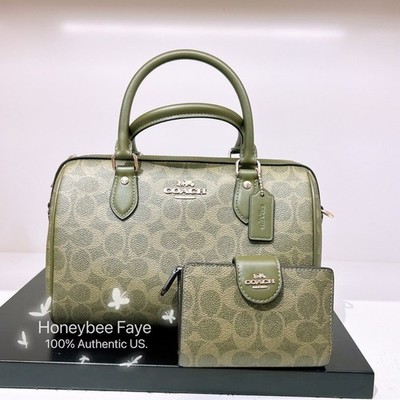 Nwt Coach Rowan Satchel Bag/Wallet CV961/CW786 GOLD/OLIVE with