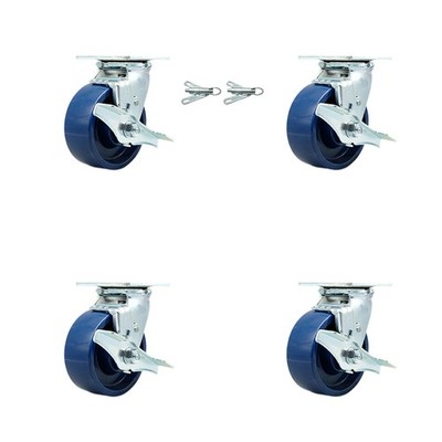 5 Inch Solid Polyurethane Caster Set with Ball Bearings 4 Brake 2 Swivel Lock