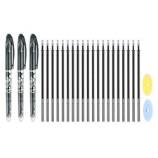 3er-Set radierbare Gelstifte mit 20 Nachf&uuml;llern & 2 Radiergummis, schwarz