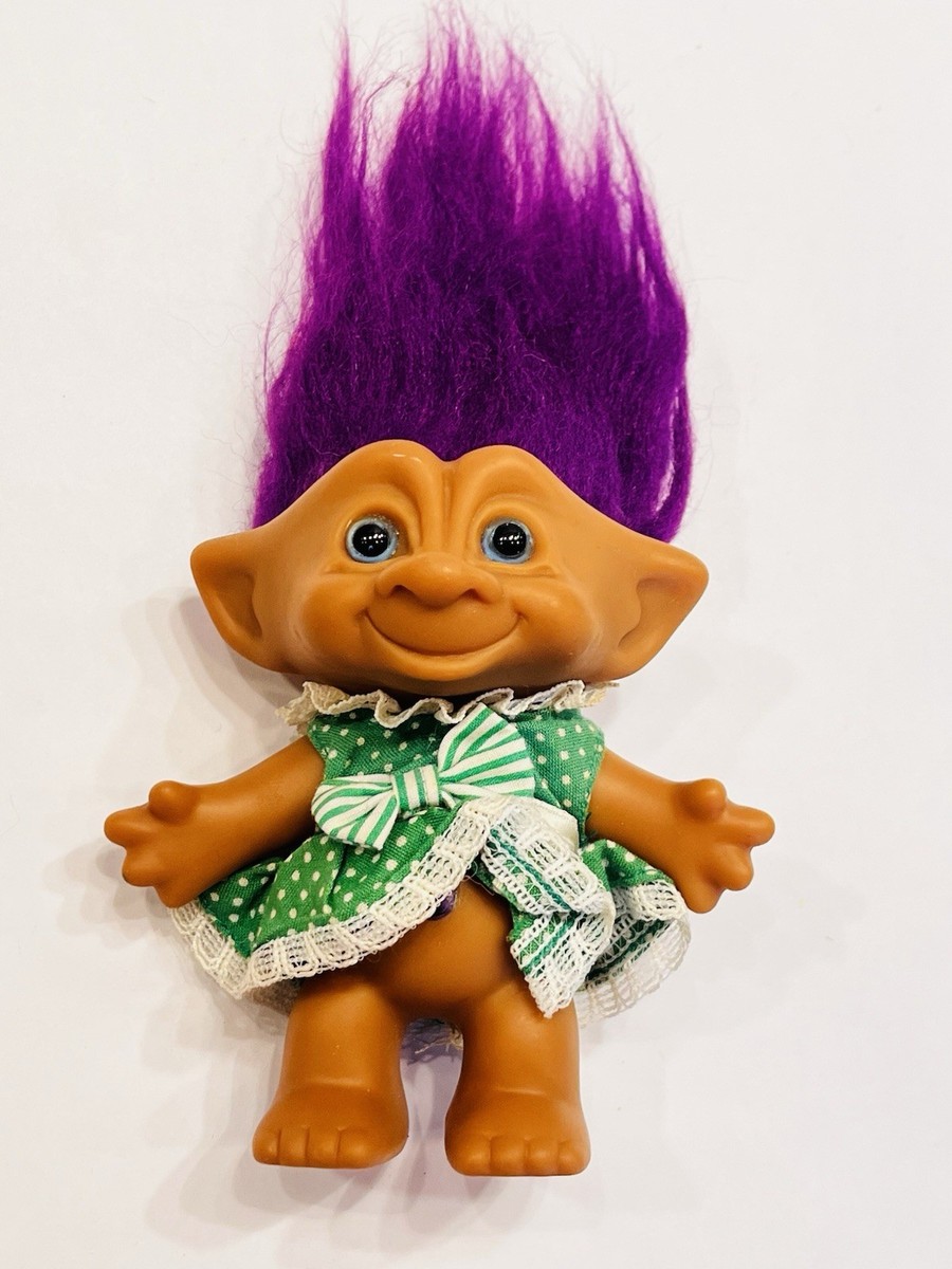 Vintage Ace Novelty Treasure Troll Doll Purple Hair Belly Gem