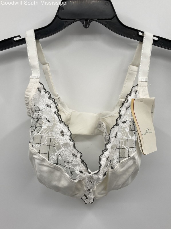 Mia White With Black Lace Accents Bra - Size 36H