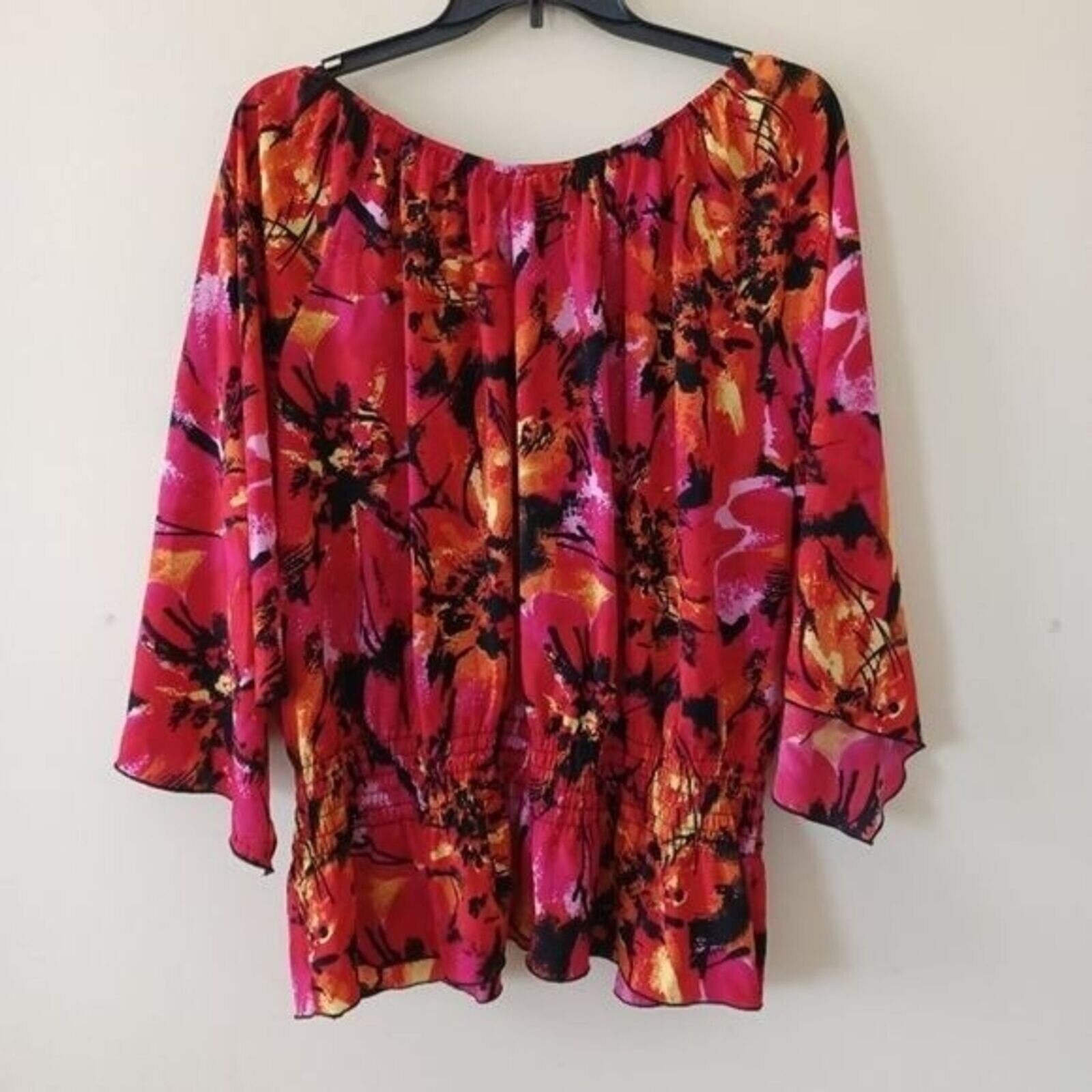 Jennifer Lauren Top 4X Off Shoulder Tropical Flowy Red Colorful Cruise Wear