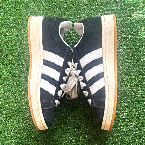 adidas Campus Black White Gum Low Top Lace Up Sneakers Rubber Outsole