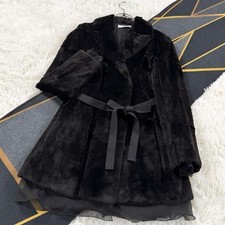Prada Black Shaved Real Fur Belted Coat Lace Sheer Lining Size 36 Japan