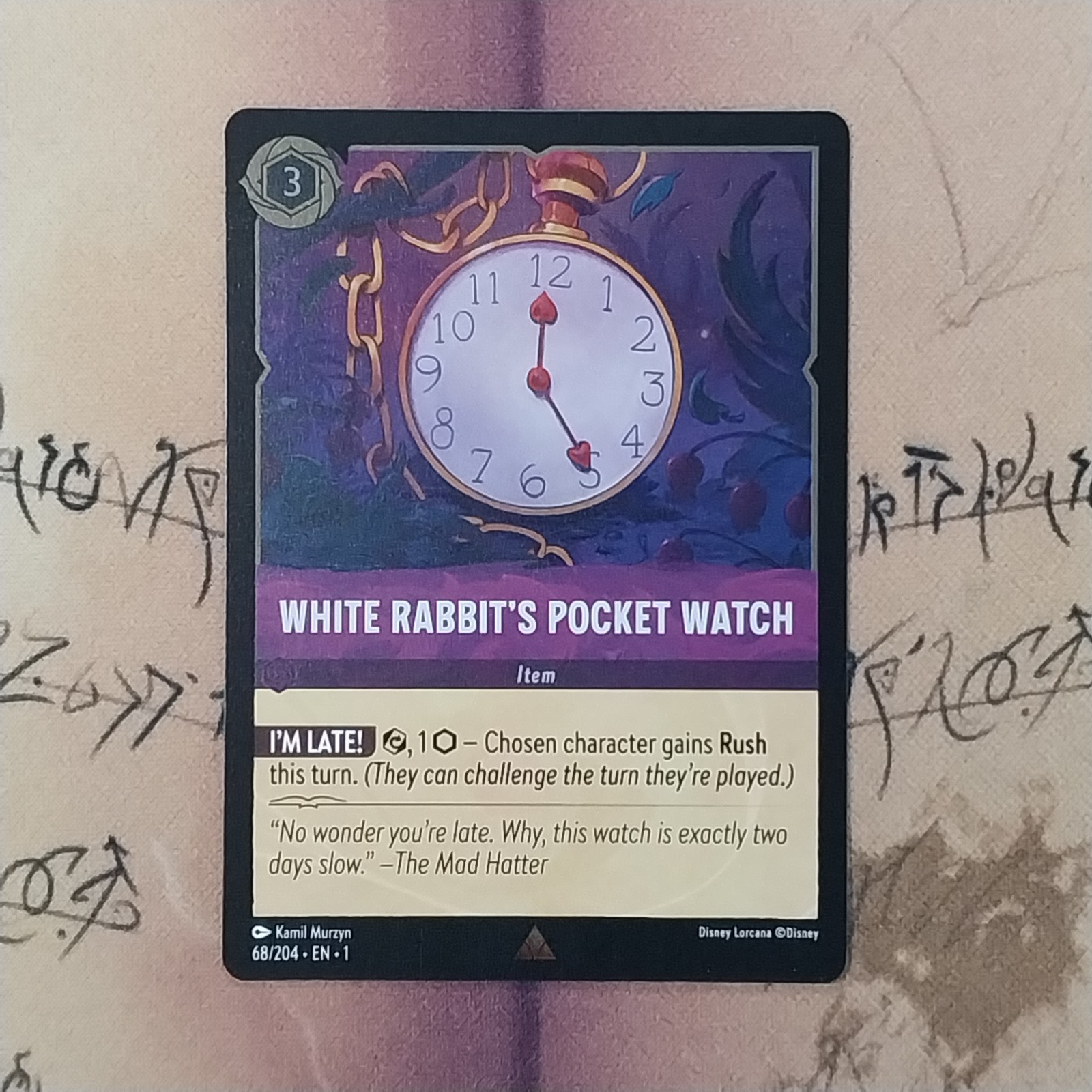 Disney Lorcana TCG, White Rabbit's Pocket Watch 68/204 TFC Rare FOIL NM