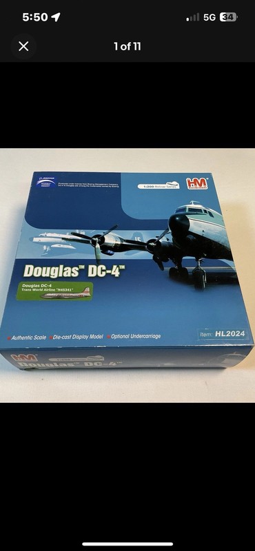 Hobby Master TWA Douglas DC-4 N45341 1:200 Diecast Model.