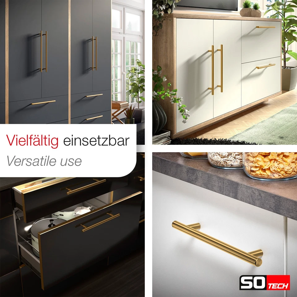 Stangengriff Möbelgriff Schrankgriff echt Edelstahl Griffe gold 10er Set SOTECH - Bild 4 von 4