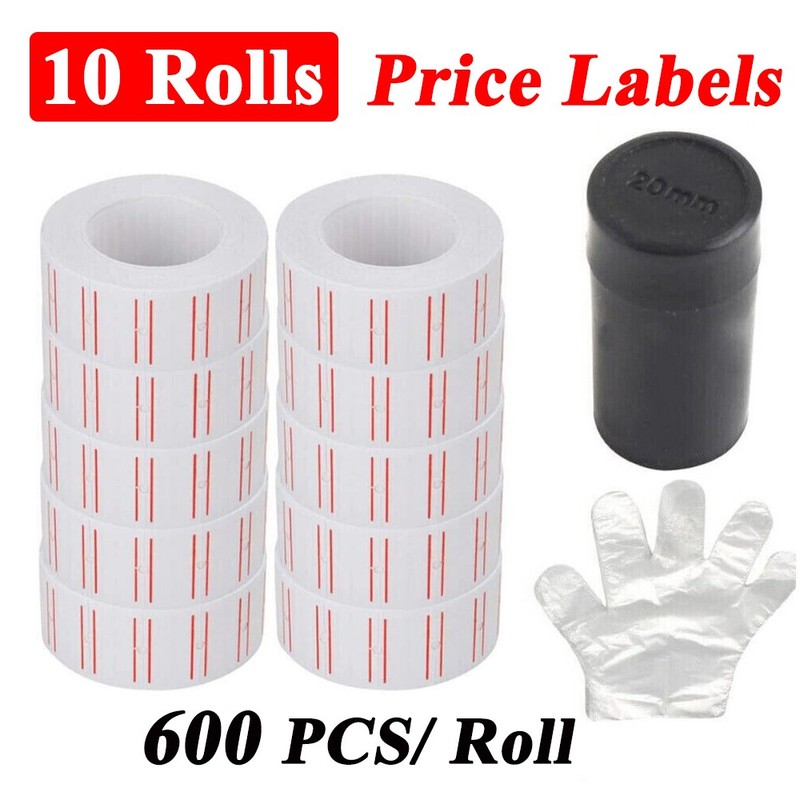 10 Rolls 6000pcs Price Labels Gun Paper Tag Sticker White Red Line For MX 5500