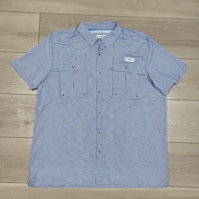 Magellan Outdoors Fish Gear Shirt Mens 2XL Blue Check Short Sleeve Button Up