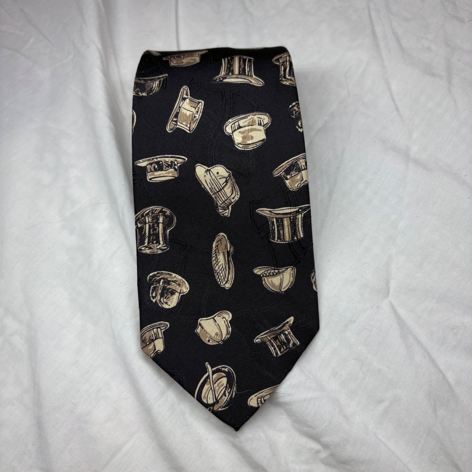 Polo Ralph Lauren Mens Black Hat Pattern 100% Silk USA Made Tie Vintage