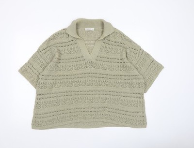 Gallery Damen Beige Offen Strick V-Ausschnitt Kurzarm Pullover Größe XL