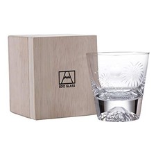 Tajima Glass Edo Glass Mt. Fuji Rocks Glass with Moon and Fireworks Design in
